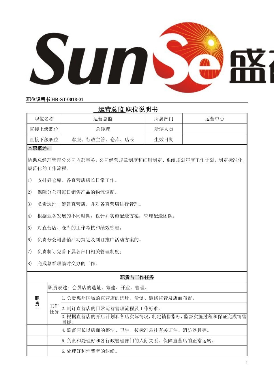 运营总监职位说明书_第1页