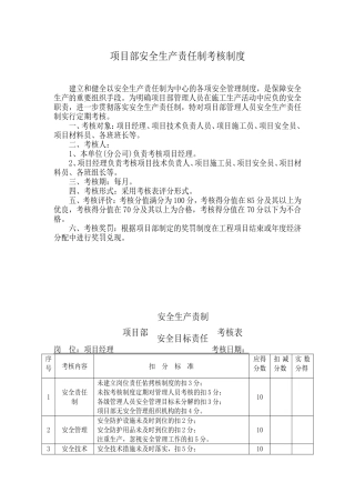 项目部安全生产责任制考核制度及考核表
