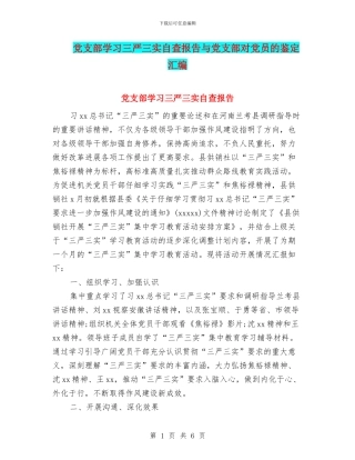 党支部学习三严三实自查报告与党支部对党员的鉴定汇编