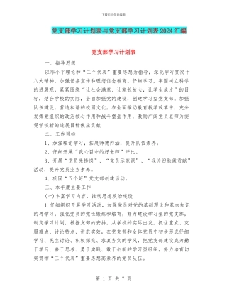党支部学习计划表与党支部学习计划表2024汇编