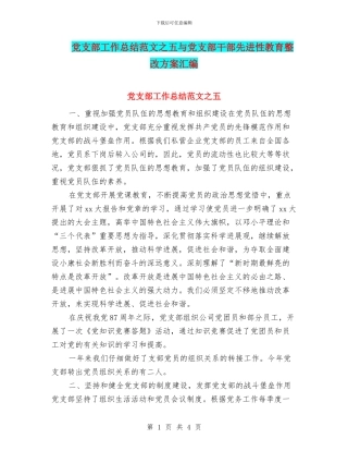 党支部工作总结范文之五与党支部干部先进性教育整改方案汇编