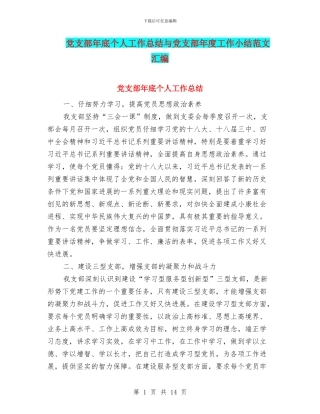 党支部年底个人工作总结与党支部年度工作小结范文汇编