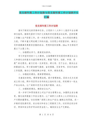 党支部年度工作计划表与党支部年度工作计划表开头汇编