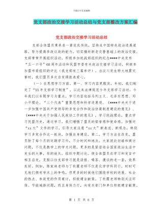 党支部政治交接学习活动总结与党支部整改方案汇编