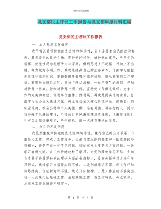 党支部民主评议工作报告与党支部申报材料汇编
