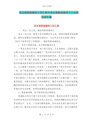 党支部班组建设工作汇报与党支部组织委员个人年终总结汇编