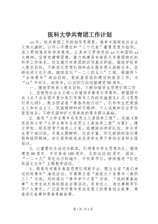 医科大学共青团工作计划 