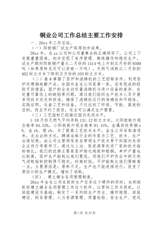 铜业公司工作总结主要工作安排 