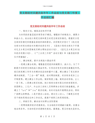 党支部结对共建共创半年工作总结与党支部门年度工作总结汇编