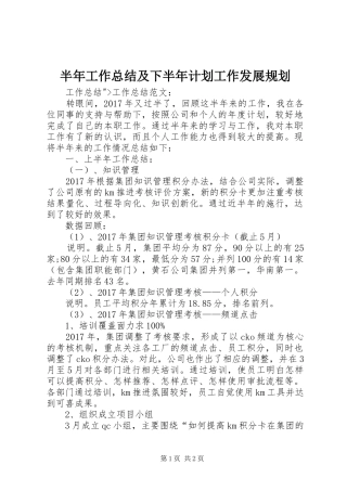 半年工作总结及下半年计划工作发展规划 