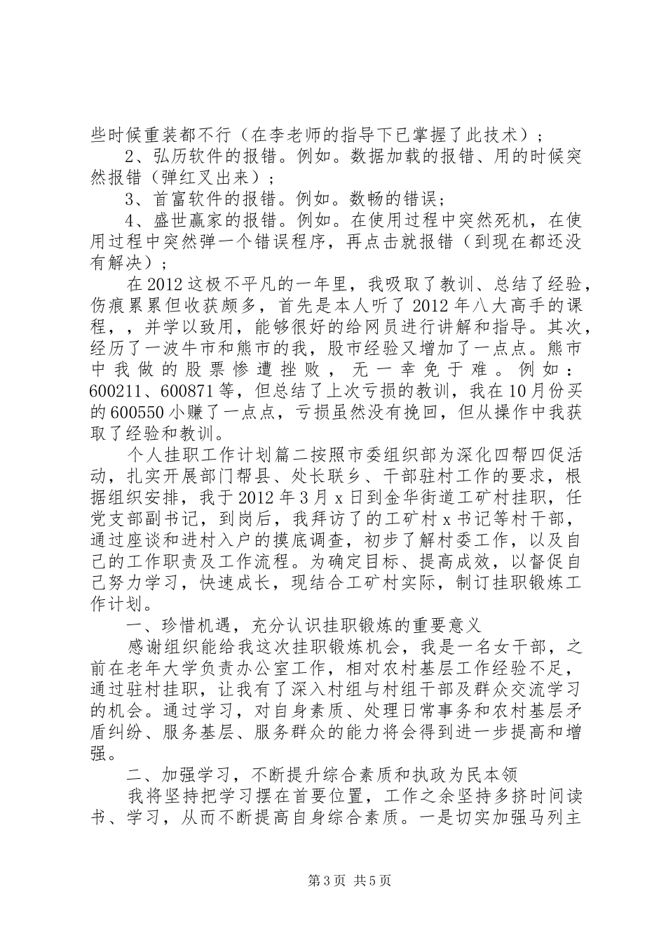 个人挂职工作计划 _第3页