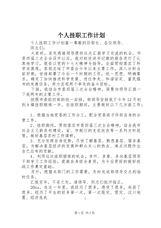 个人挂职工作计划 