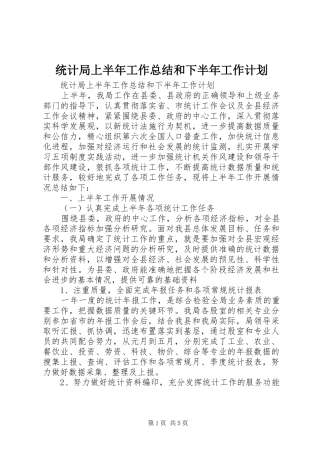 统计局上半年工作总结和下半年工作计划 