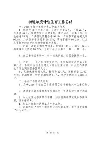 街道年度计划生育工作总结 