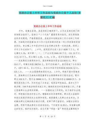 党政办公室上半年工作总结与党政办公室个人总结汇编