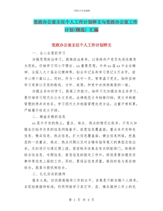 党政办公室主任个人工作计划样文与党政办公室工作计划