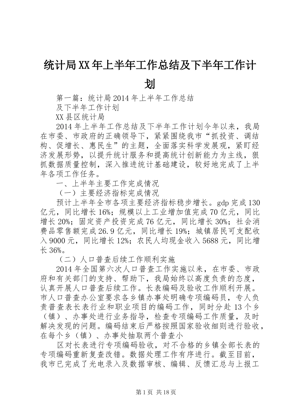 统计局XX年上半年工作总结及下半年工作计划 _第1页