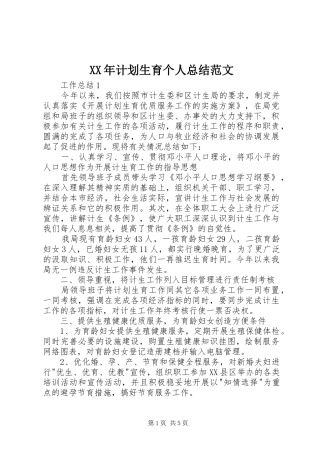 XX年计划生育个人总结范文 