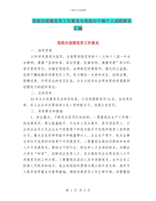 党政办发展党员工作意见与党政办干部个人述职报告汇编