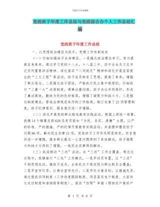 党政班子年度工作总结与党政综合办个人工作总结汇编