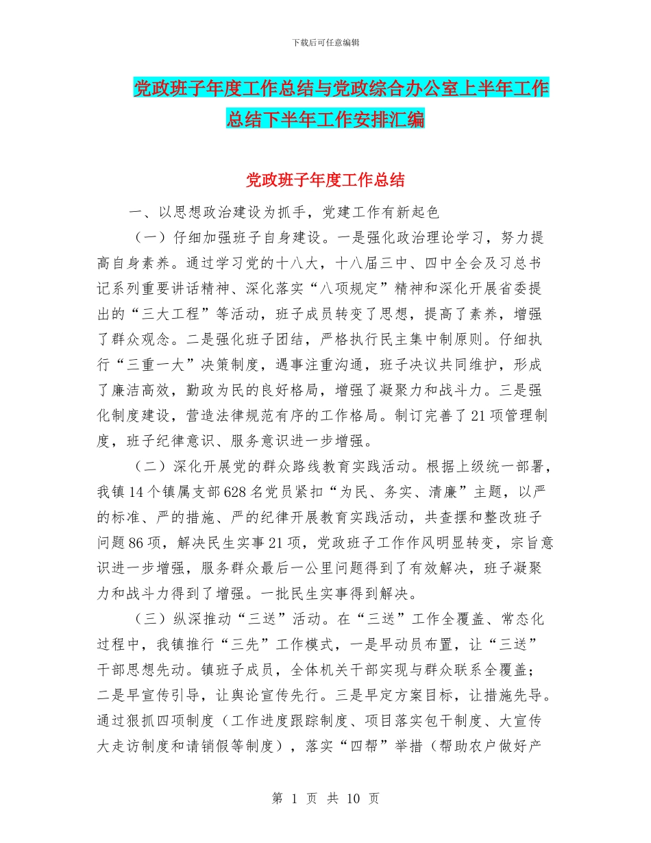 党政班子年度工作总结与党政综合办公室上半年工作总结下半年工作安排汇编_第1页