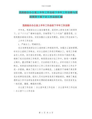 党政综合办公室上半年工作总结下半年工作安排与党政领导干部下访工作总结汇编