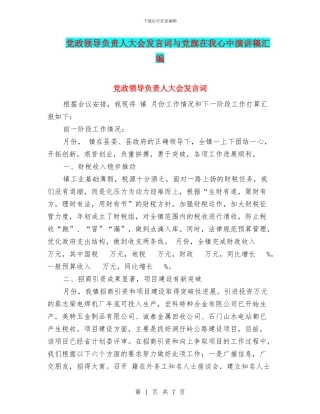 党政领导负责人大会发言词与党旗在我心中演讲稿汇编