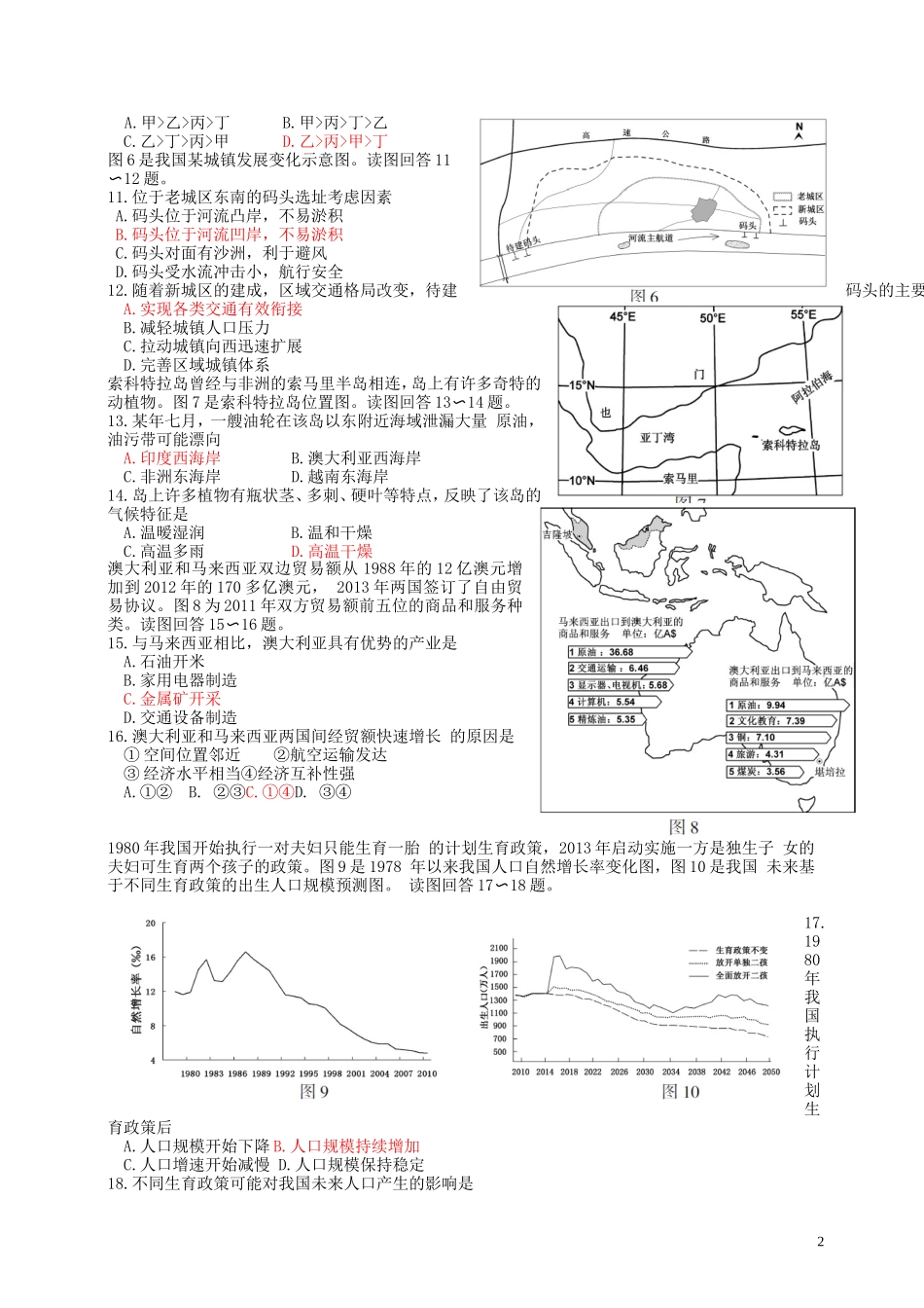 2014年普通高等学校招生全国统一考试地理试题（江苏卷，含答案）_第2页