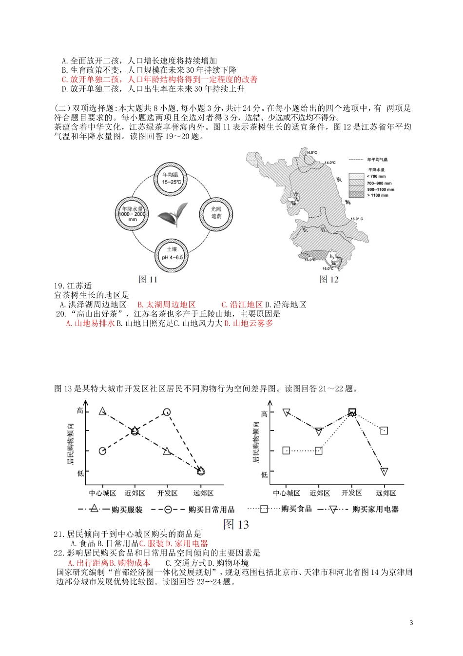 2014年普通高等学校招生全国统一考试地理试题（江苏卷，含答案）_第3页