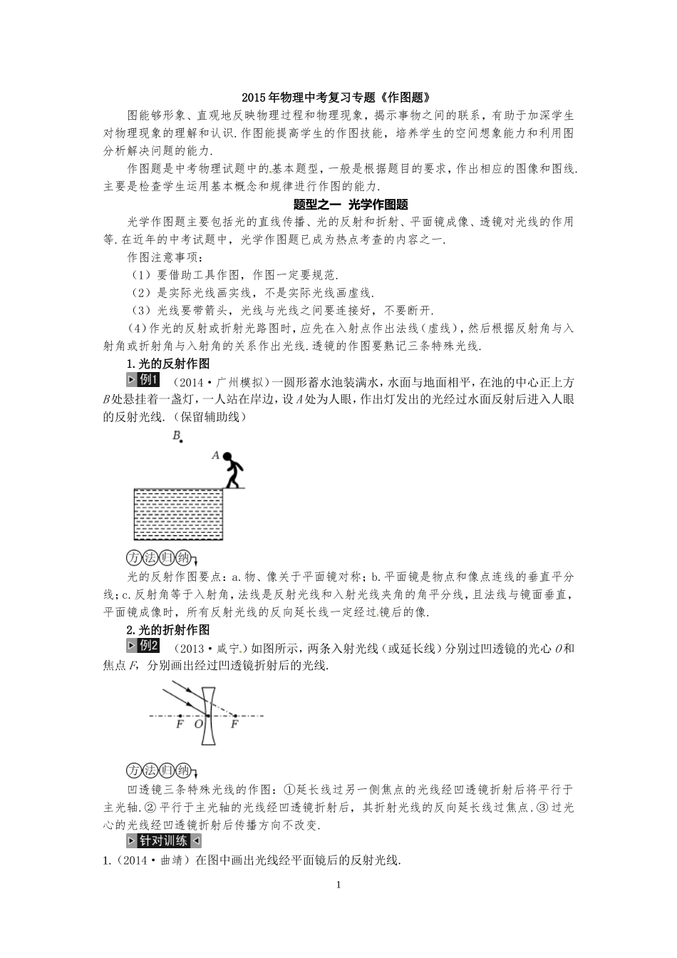 江苏省（苏科版）2015年物理中考复习专题《作图题》_第1页