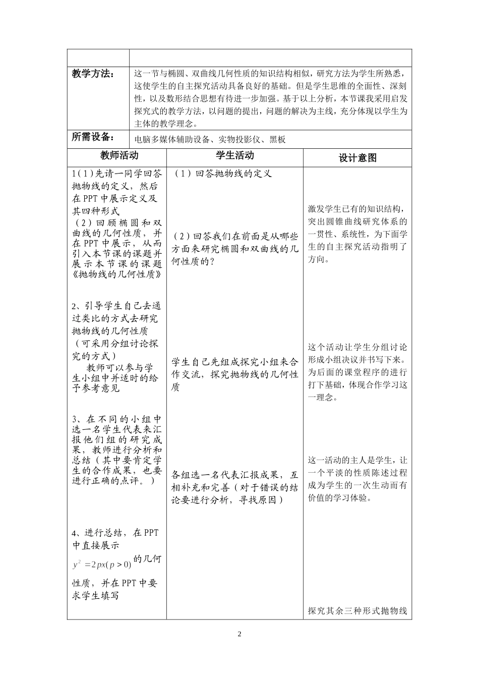 《抛物线的几何性质》教学案_第2页