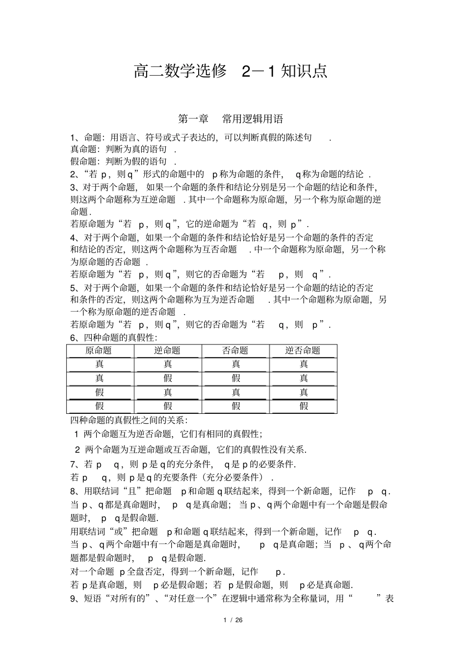 人教版高中数学选修部分知识点总结理科_第1页