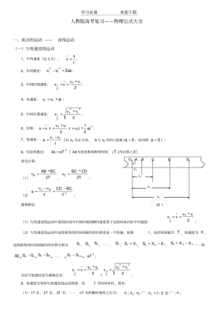 人教版高中物理公式详细大全