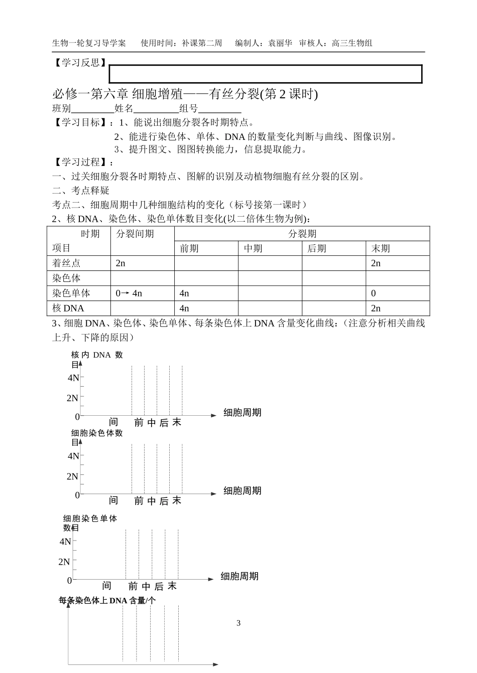 必修一第六章__细胞增殖(第1、2课时)高三生物一轮复习学案导学案(201408)_第3页