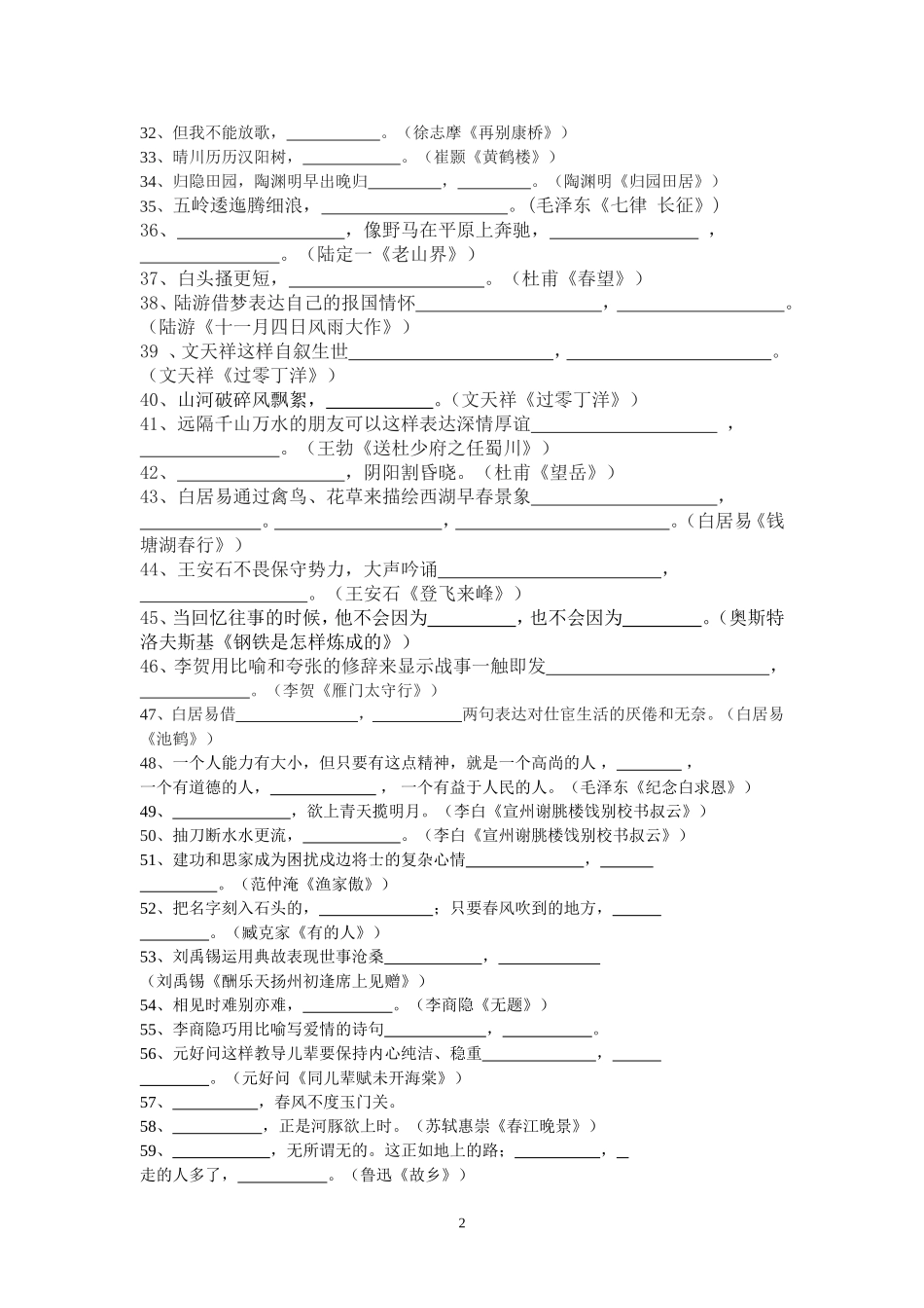 2015考前诗文默写专项强化训练_第2页