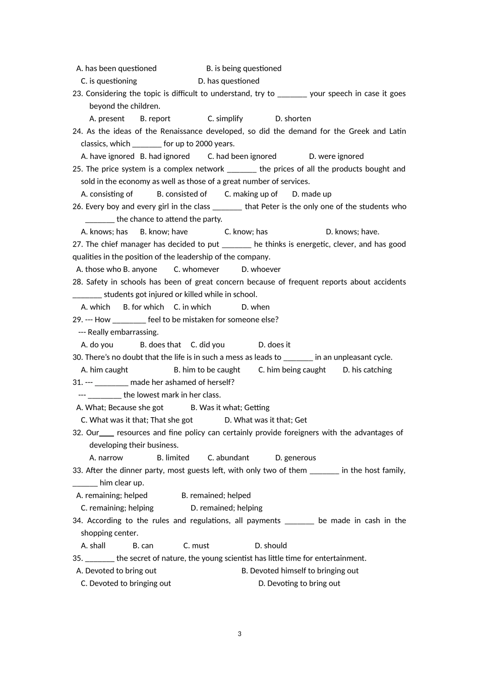 江苏省平潮中学英语试卷_第3页