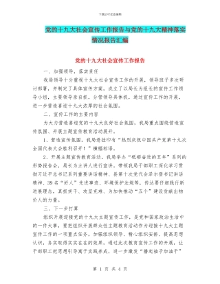 党的十九大社会宣传工作报告与党的十九大精神落实情况报告汇编