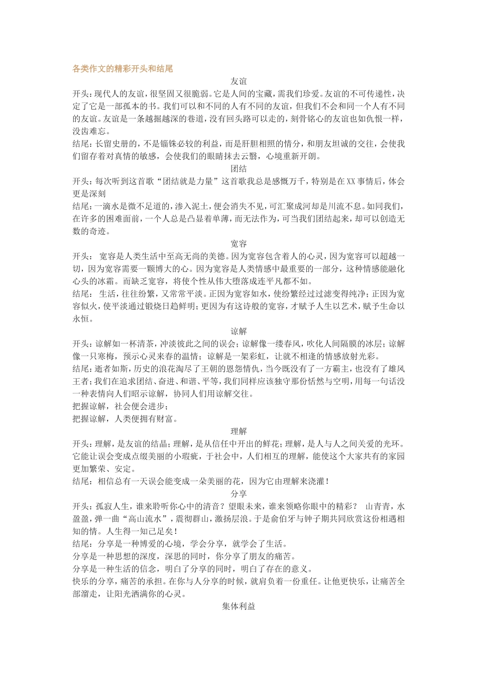 各类作文的精彩开头和结尾_第1页