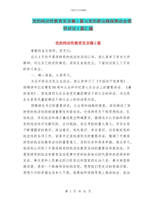 党的纯洁性教育发言稿2篇与党的群众路线推进会领导讲话5篇汇编