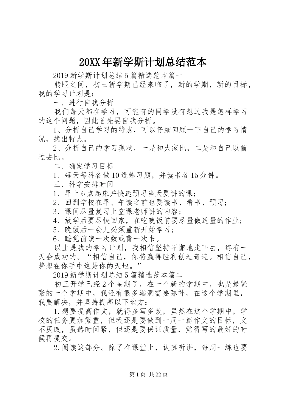 20XX年新学斯计划总结范本_第1页
