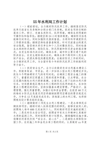 XX年水利局工作计划 