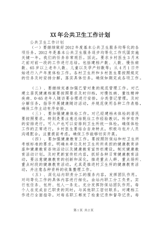 XX年公共卫生工作计划 