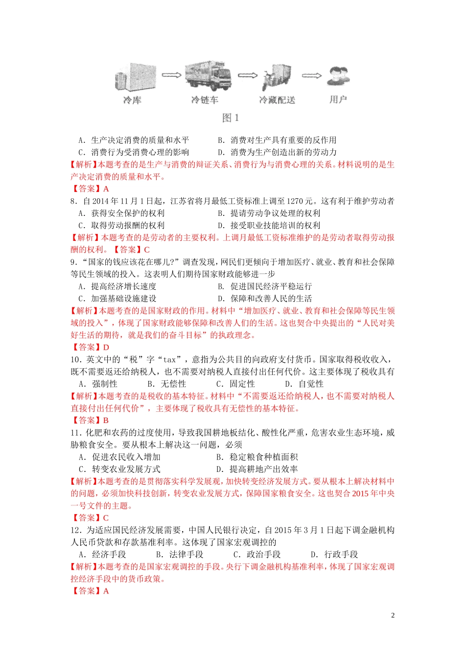 2015江苏小高考政治试题解析_2015330195348893_第2页