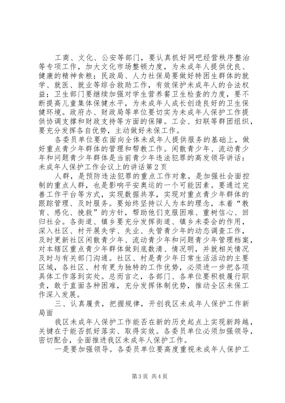 领导讲话：未成年人保护工作会议上的讲话_第3页