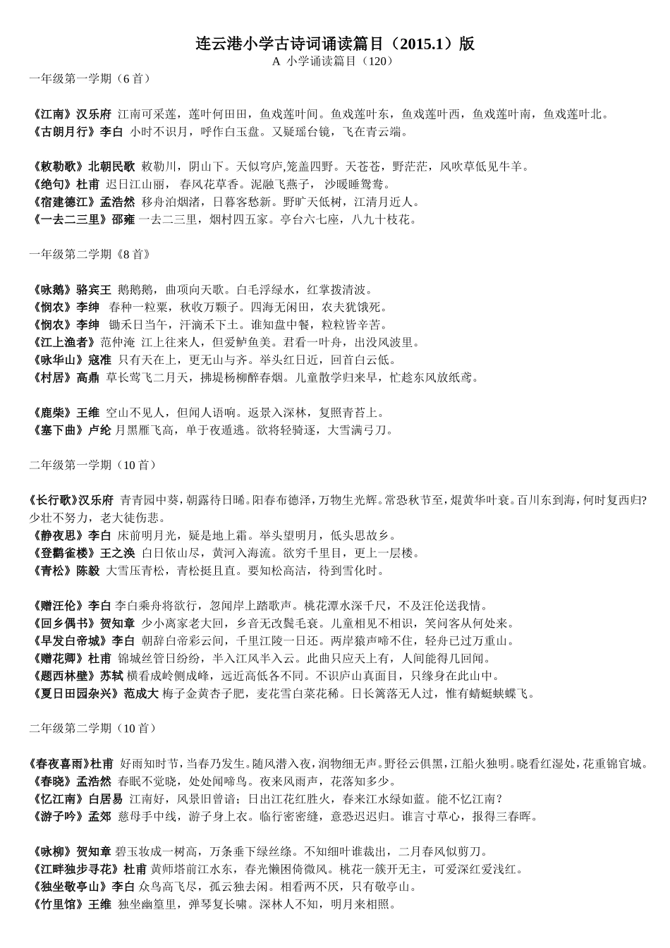 小学生古诗词诵读篇目_第1页