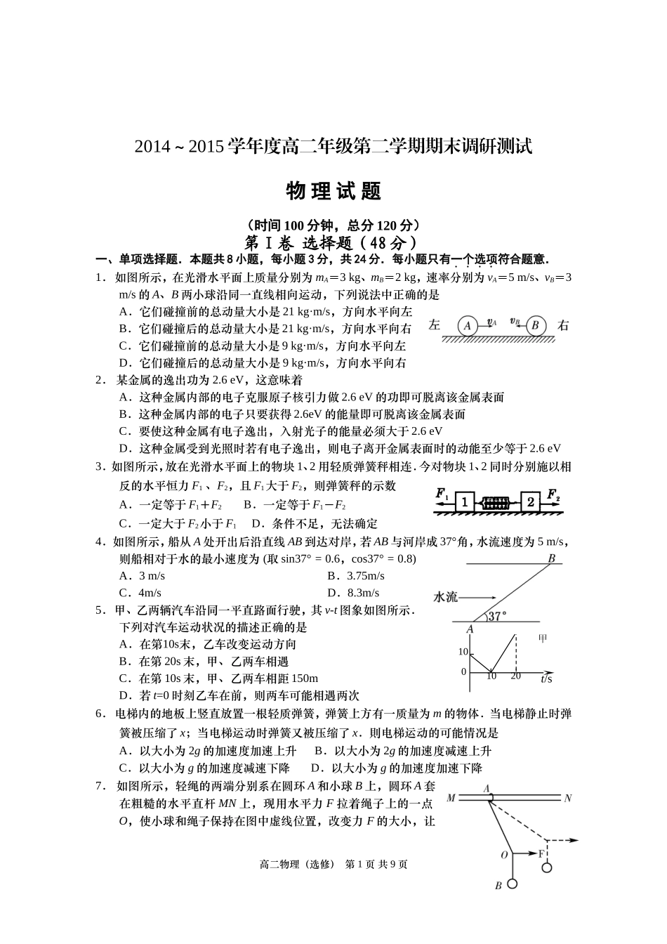 印刷－如皋市2015年高二期末考试_第1页
