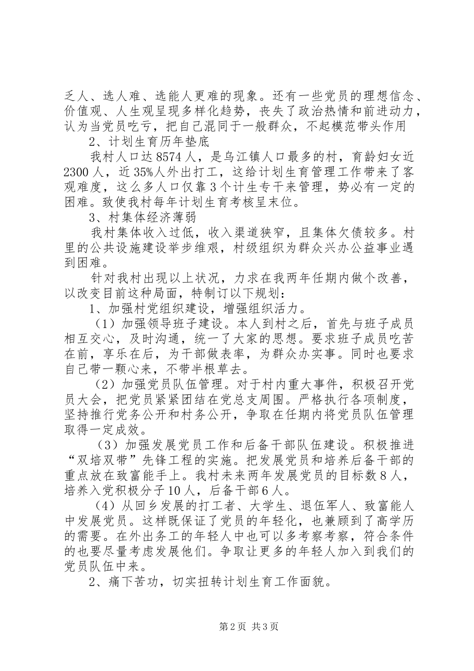 村第一书记任职规划计划 _第2页