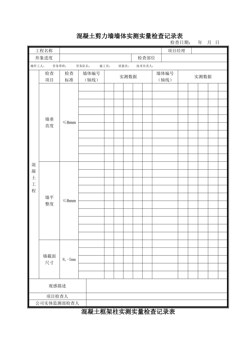某建筑施工单位实测实量表格_第1页