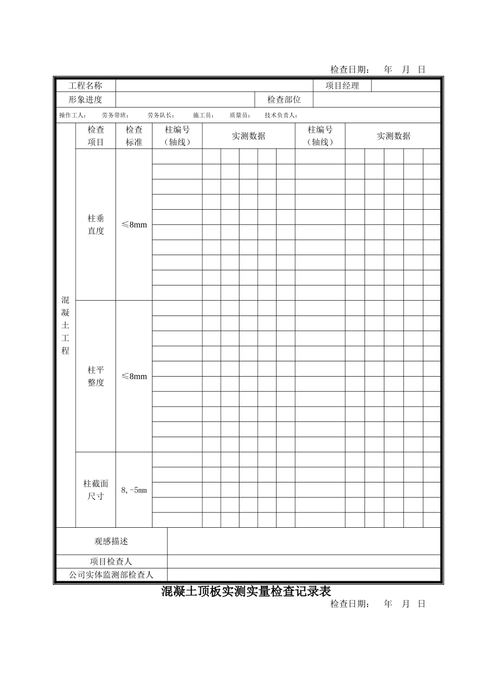 某建筑施工单位实测实量表格_第2页