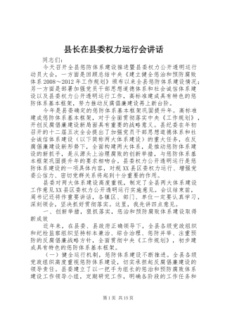 县长在县委权力运行会讲话